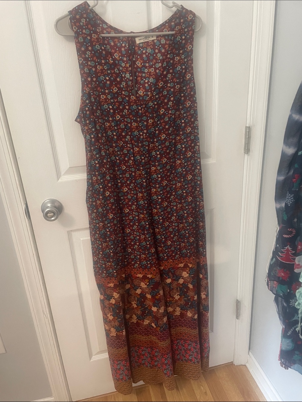 NATURAL LIFE Burgundy Floral Boho Overall with Border Print